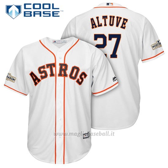 Maglia Baseball Uomo Houston Astros 2017 Postseason Jose Altuve Bianco Cool Base